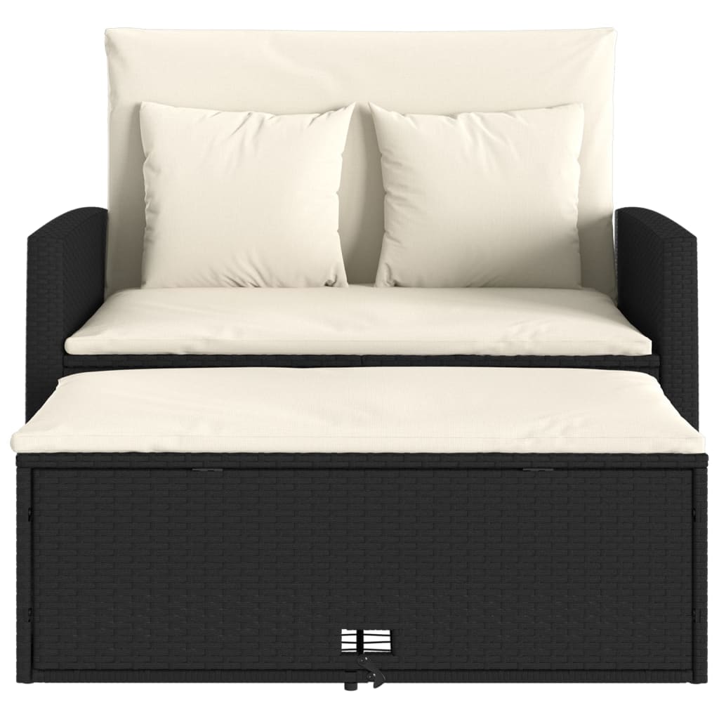 vidaXL Καναπές Κήπου Διθέσιος Μαύρος από Συνθετικό Ρατάν με Μαξιλάρια
