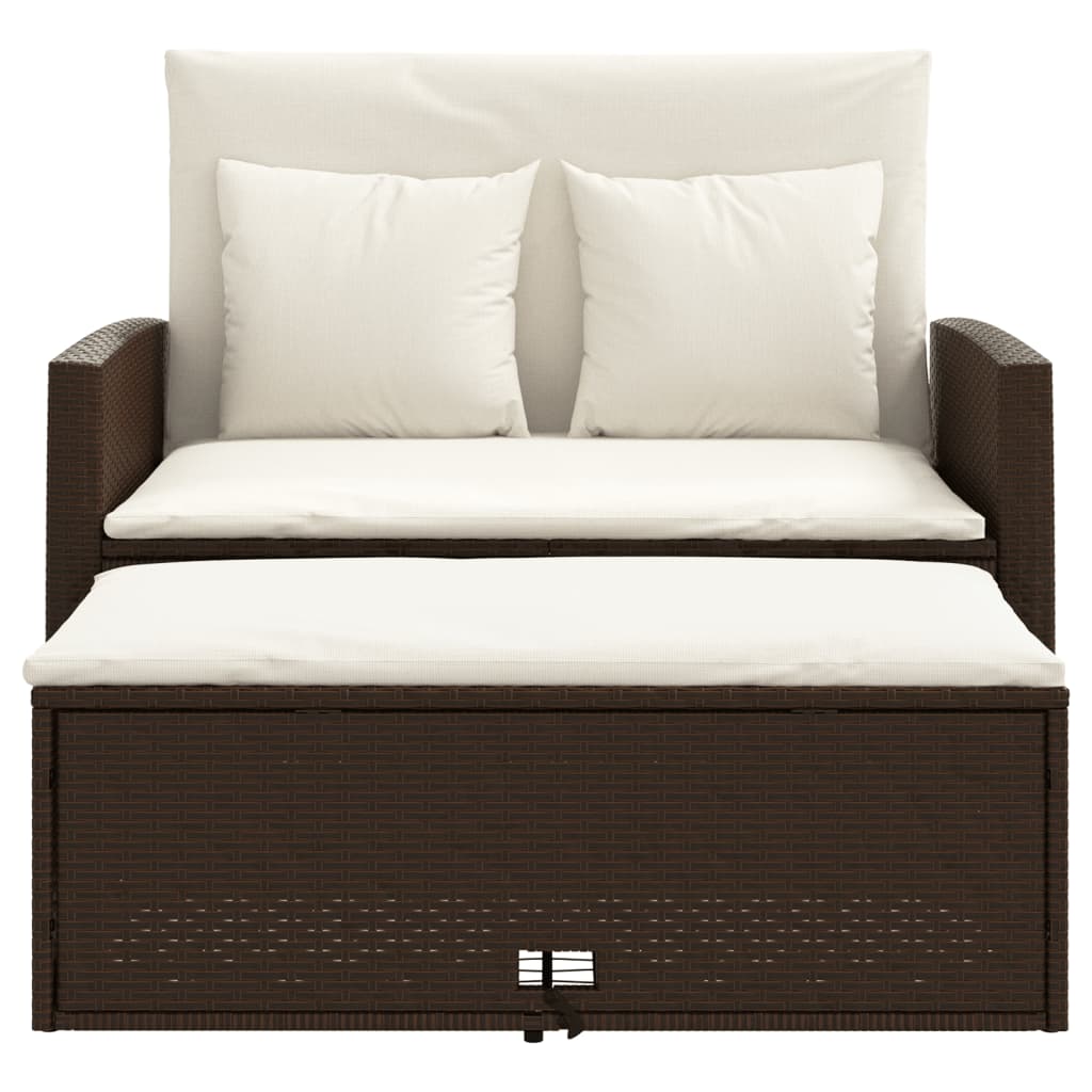 vidaXL Καναπές Κήπου Διθέσιος Καφέ από Συνθετικό Ρατάν με Μαξιλάρια