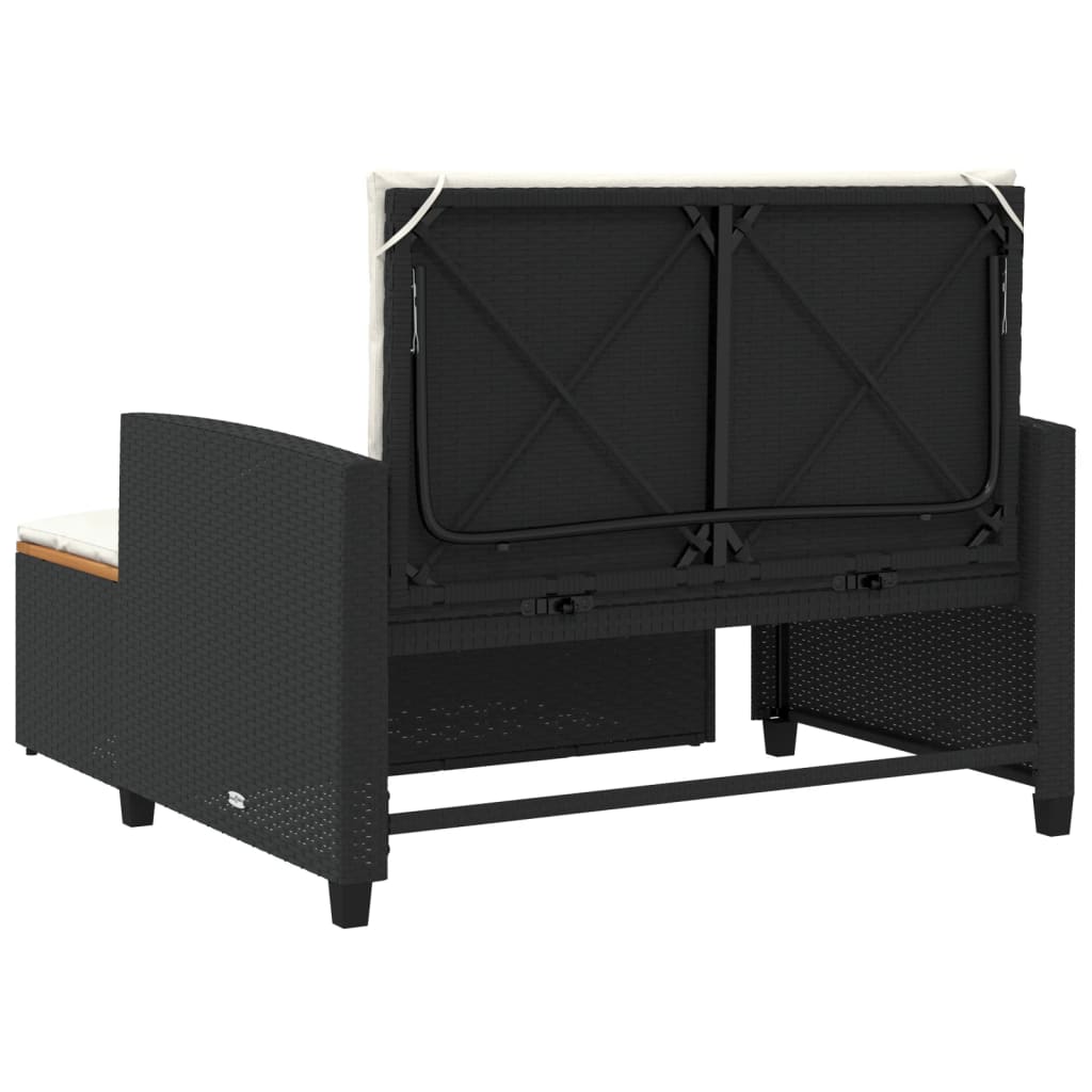 vidaXL Καναπές Κήπου Διθέσιος Μαύρο Συνθετικό Ρατάν/Ακακία + Μαξιλάρια