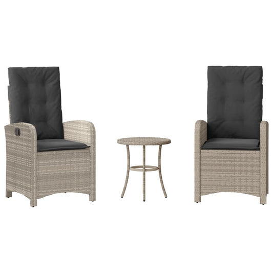 vidaXL Σετ Επίπλων Bistro 3 τεμ. Αν. Γκρι Συνθετικό Ρατάν με Μαξιλάρια