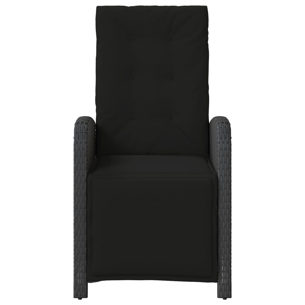 vidaXL Καρέκλα Κήπου Ανακλινόμενη Μαύρη Συνθετικό Ρατάν με Υποπόδιο
