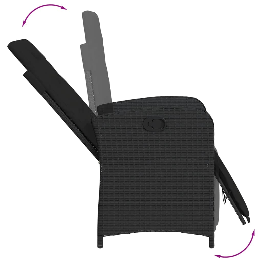 vidaXL Καρέκλες Κήπου Ανακλινόμενες 2 τεμ Μαύρο Συνθ. Ρατάν & Υποπόδιο