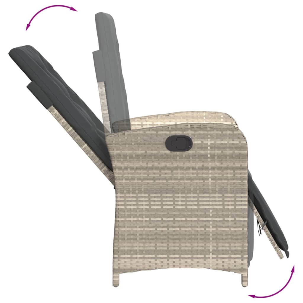 vidaXL Καρέκλες Κήπου Ανακλιν. 2 τεμ. Αν. Γκρι Συνθ. Ρατάν & Υποπόδιο