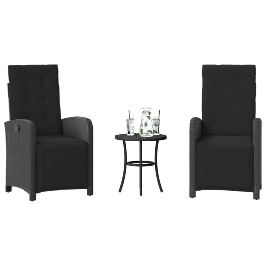vidaXL Σετ Επίπλων Bistro 3 τεμ. Μαύρο Συνθετ. Ρατάν με Μαξιλάρια