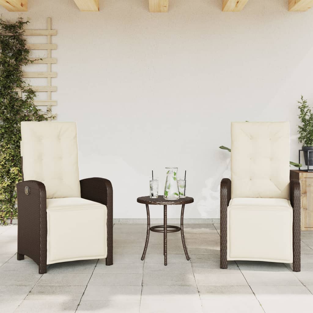 vidaXL Σετ Επίπλων Bistro 3 τεμ. Καφέ Συνθετικό Ρατάν με Μαξιλάρια