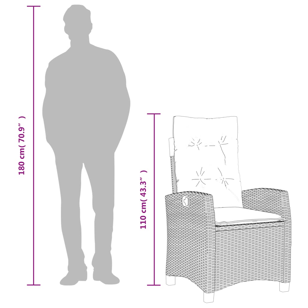 vidaXL Πολυθρόνα Κήπου Ανακλινόμενη Μπεζ Συνθετικό Ρατάν + Μαξιλάρια