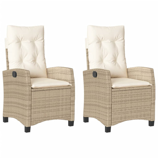 vidaXL Πολυθρόνες Κήπου Ανακλ/νες 2 τεμ. Μπεζ Συνθ. Ρατάν + Μαξιλάρια