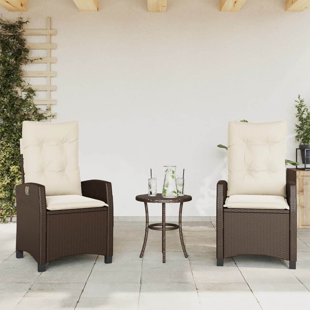 vidaXL Σετ Επίπλων Bistro 3 τεμ. Καφέ Συνθετικό Ρατάν με Μαξιλάρια