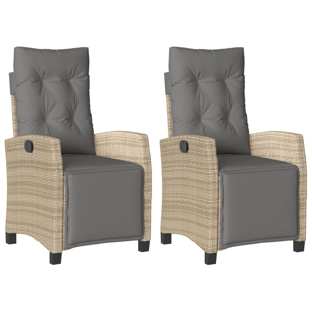 vidaXL Καρέκλες Κήπου Ανακλιν. 2 τεμ. Μικτό Μπεζ Συνθ. Ρατάν/Υποπόδιο