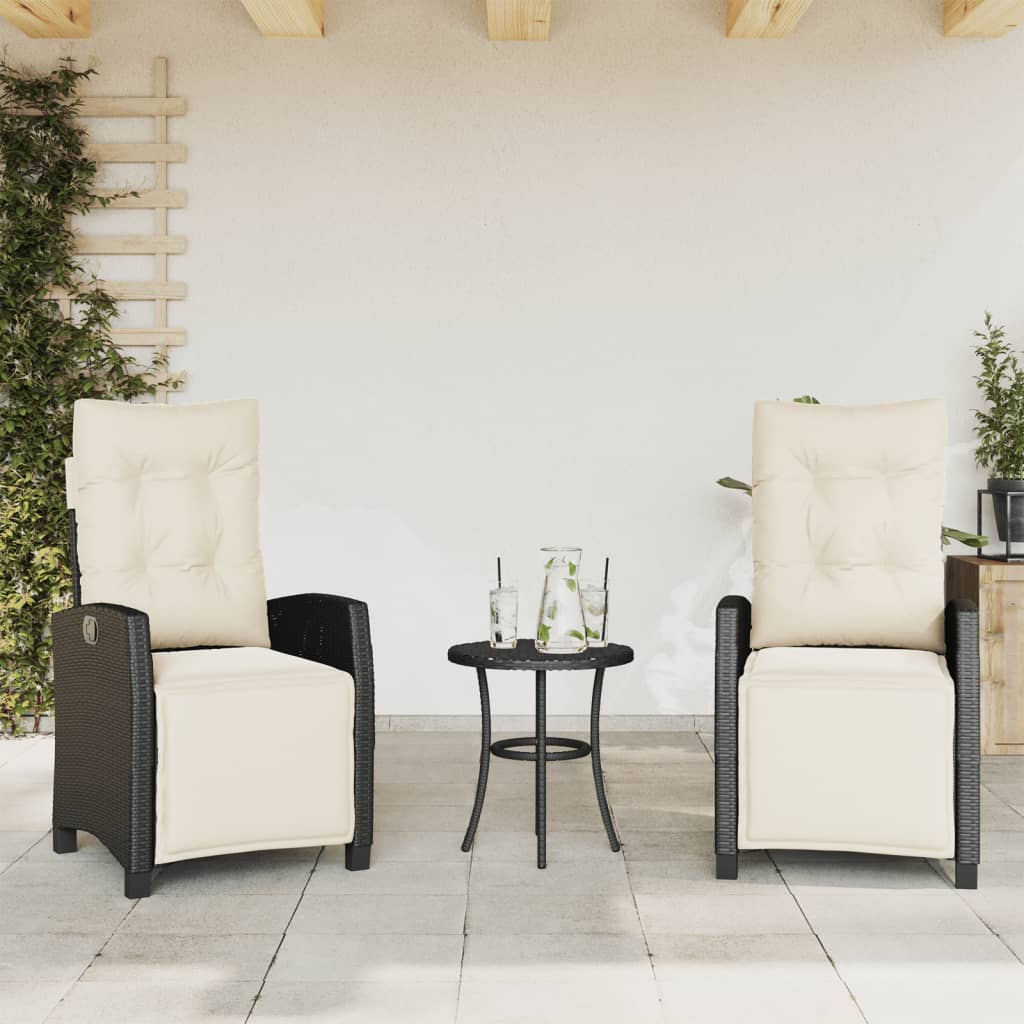 vidaXL Σετ Επίπλων Bistro 3 τεμ. Μαύρο Συνθετ. Ρατάν με Μαξιλάρια