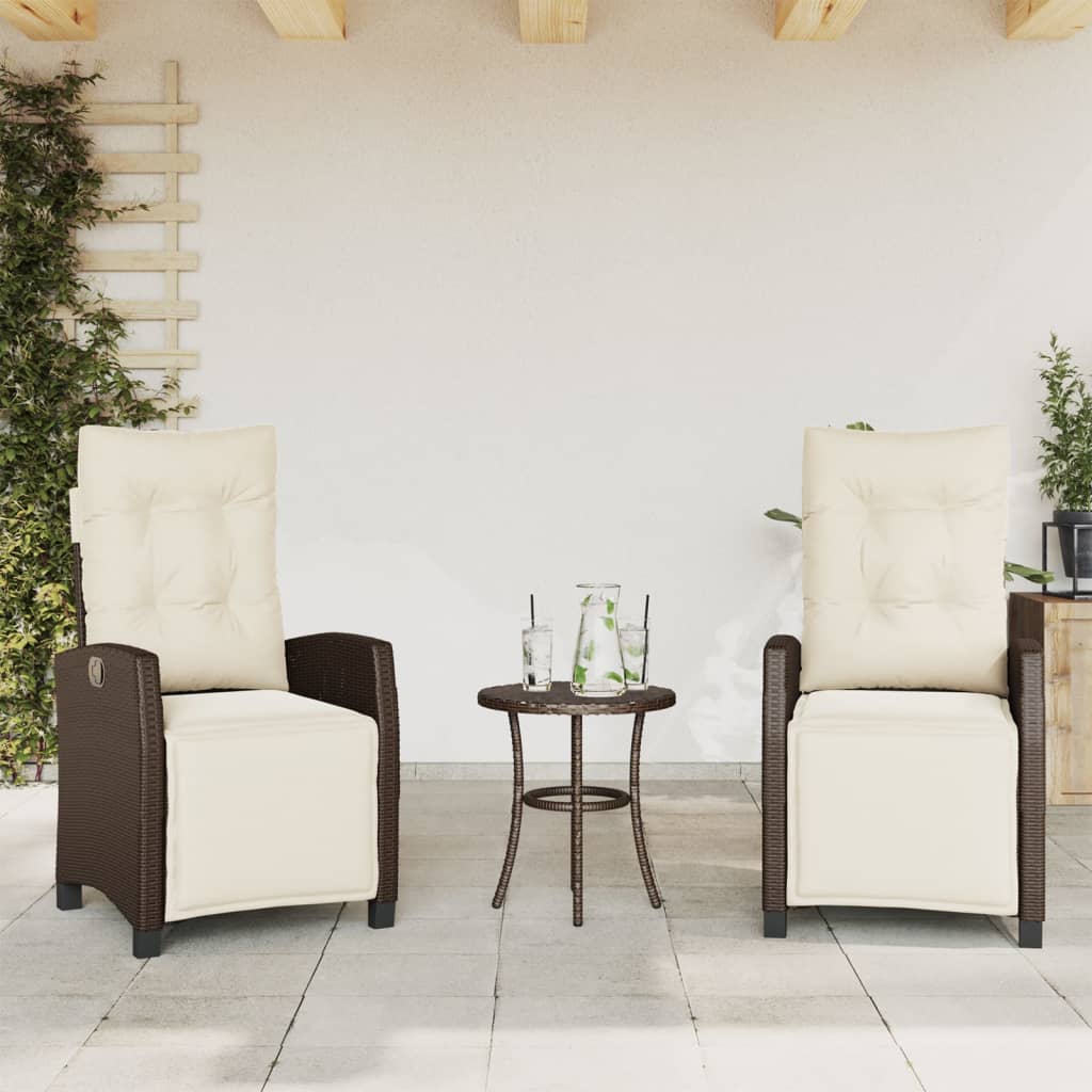 vidaXL Σετ Επίπλων Bistro 3 τεμ. Καφέ Συνθετικό Ρατάν με Μαξιλάρια