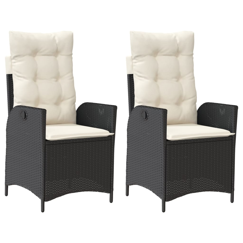 vidaXL Πολυθρόνες Κήπου Ανακλ/νες 2 τεμ. Μαύρες Συνθ. Ρατάν+Μαξιλάρια