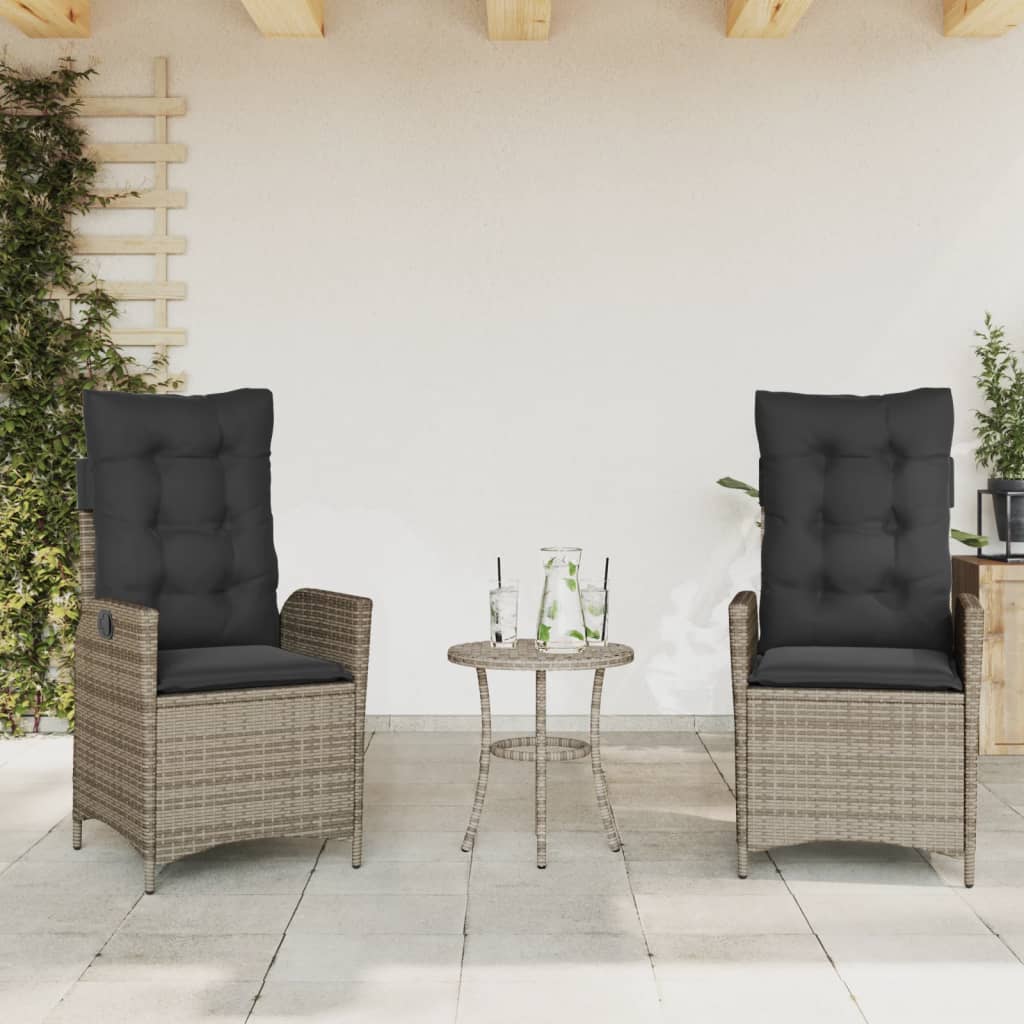 vidaXL Σετ Επίπλων Bistro 3 τεμ Γκρι Συνθετικό Ρατάν με Μαξιλάρια