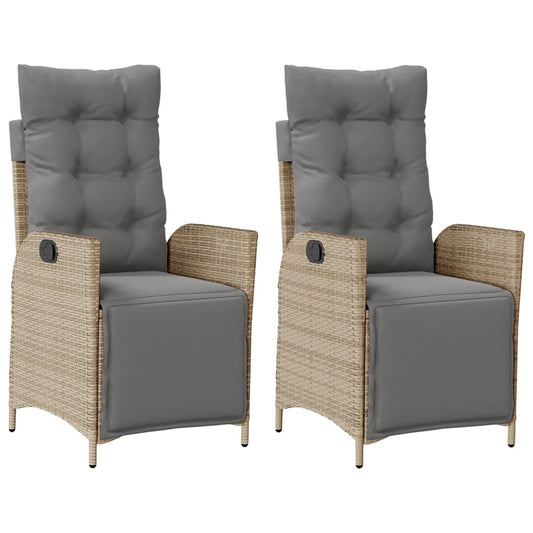 vidaXL Καρέκλες Κήπου Ανακλιν. 2 τεμ. Μικτό Μπεζ Συνθ. Ρατάν/Υποπόδιο