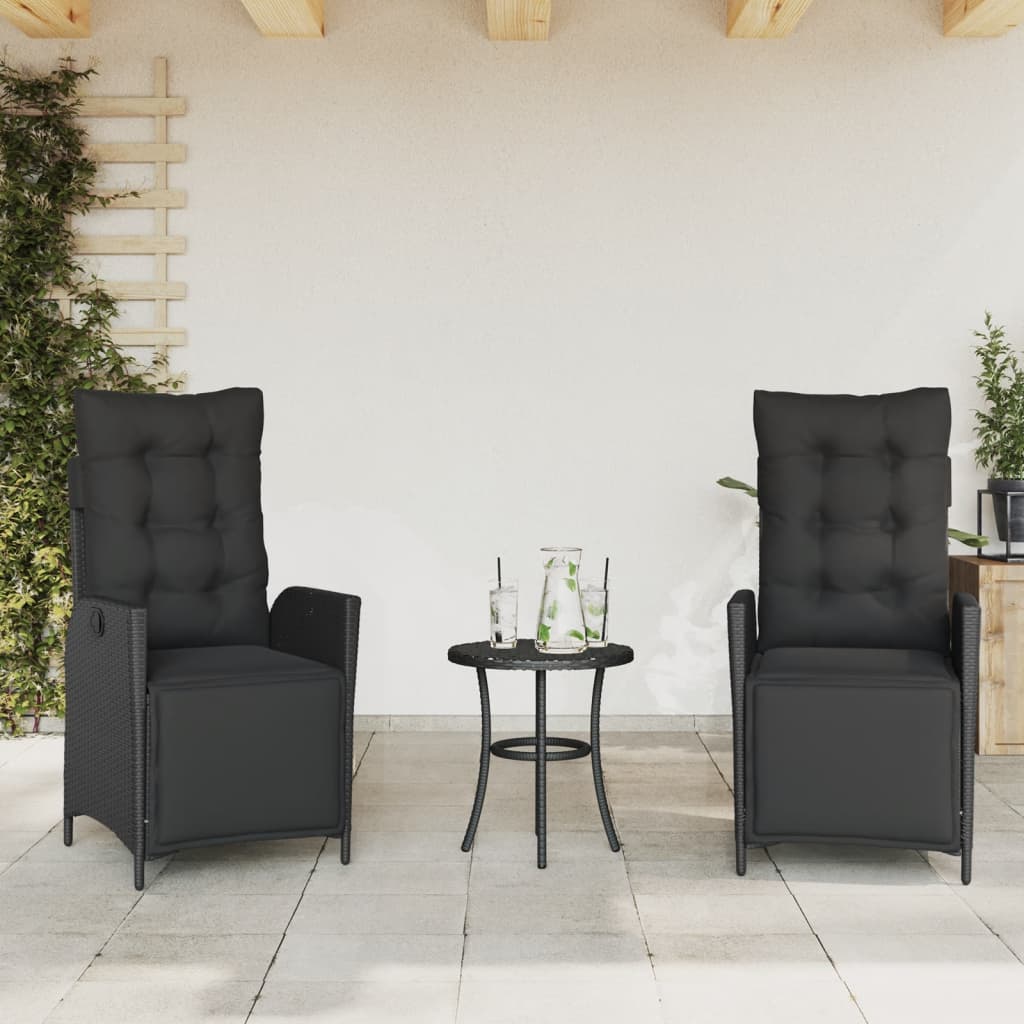 vidaXL Σετ Επίπλων Bistro 3 τεμ. Μαύρο Συνθετ. Ρατάν με Μαξιλάρια