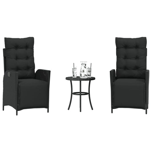vidaXL Σετ Επίπλων Bistro 3 τεμ. Μαύρο Συνθετ. Ρατάν με Μαξιλάρια