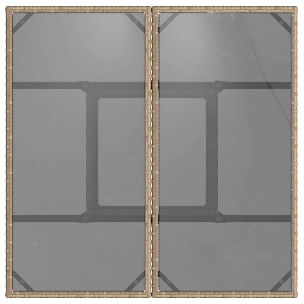 vidaXL Τραπέζι Κήπου Γυάλινη Επιφάνεια Μπεζ 80x80x75 εκ. Συνθ. Ρατάν