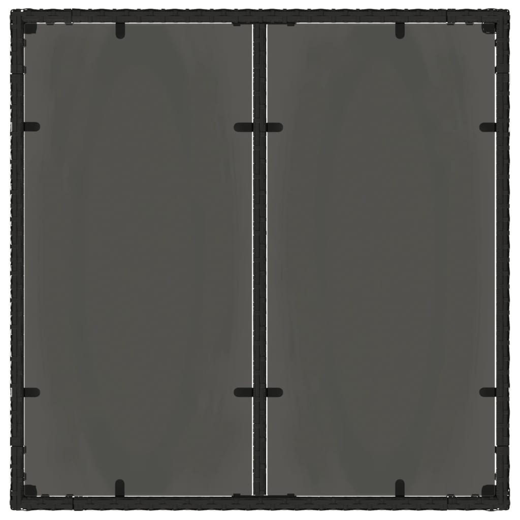 vidaXL Τραπέζι Κήπου με Γυάλινη Επιφάνεια Μαύρο 90x90x75 εκ Συνθ Ρατάν