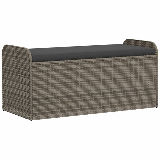 vidaXL Παγκάκι Αποθήκευσης Γκρι 115x51x52 εκ. Συνθετικό Ρατάν Μαξιλάρι