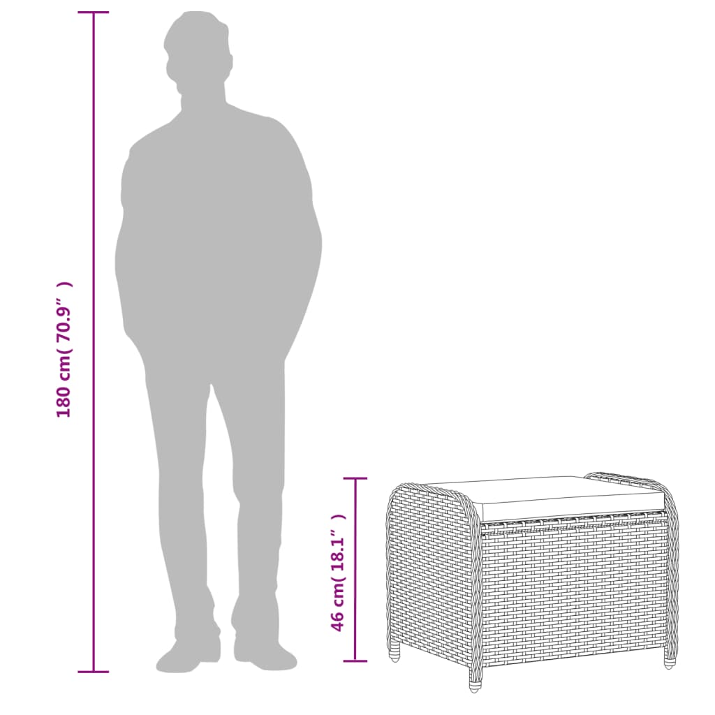 vidaXL Υποπόδιο Κήπου Καφέ 58x46x46 εκ. Συνθετικό Ρατάν με Μαξιλάρι