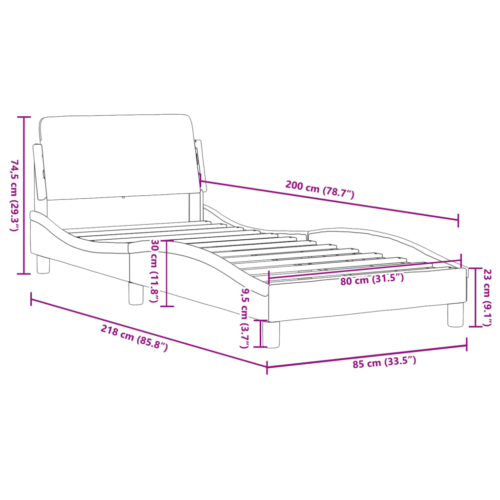 vidaXL Σκελετός Κρεβατιού Dover Αν. Γκρι 80x200 εκ. Υφασμάτινο