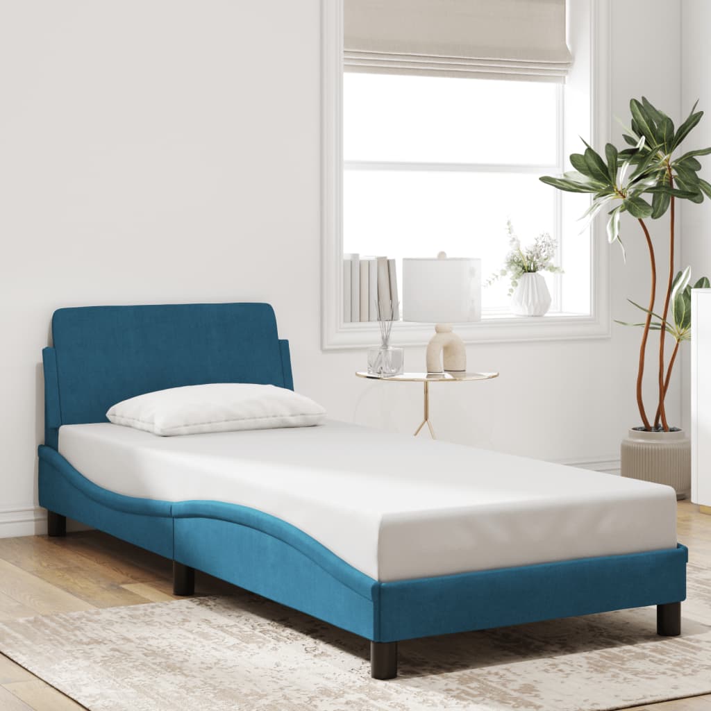 vidaXL Πλαίσιο Κρεβατιού με Κεφαλάρι Dover Μπλε 90x200 εκ. Βελούδινο