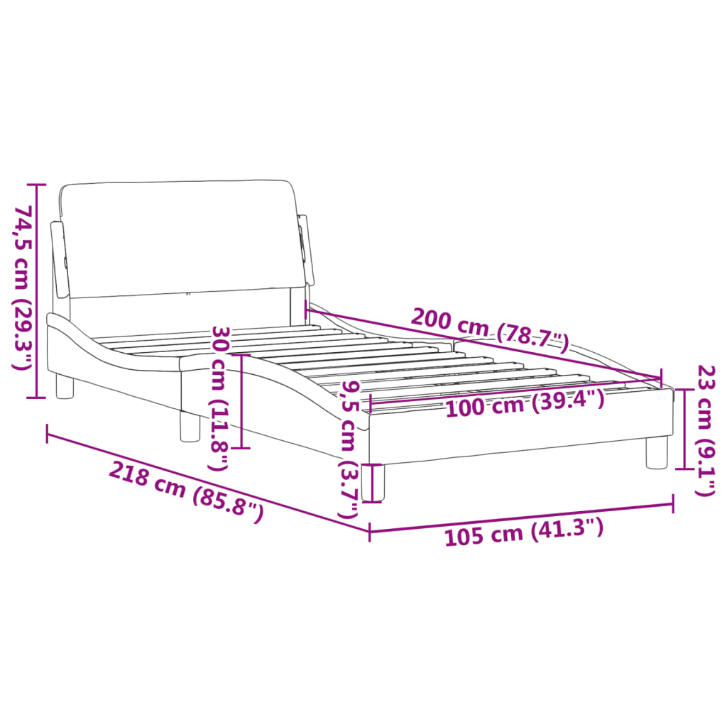 vidaXL Σκελετός Κρεβατιού Dover Αν. Γκρι 100x200 εκ. Βελούδινο