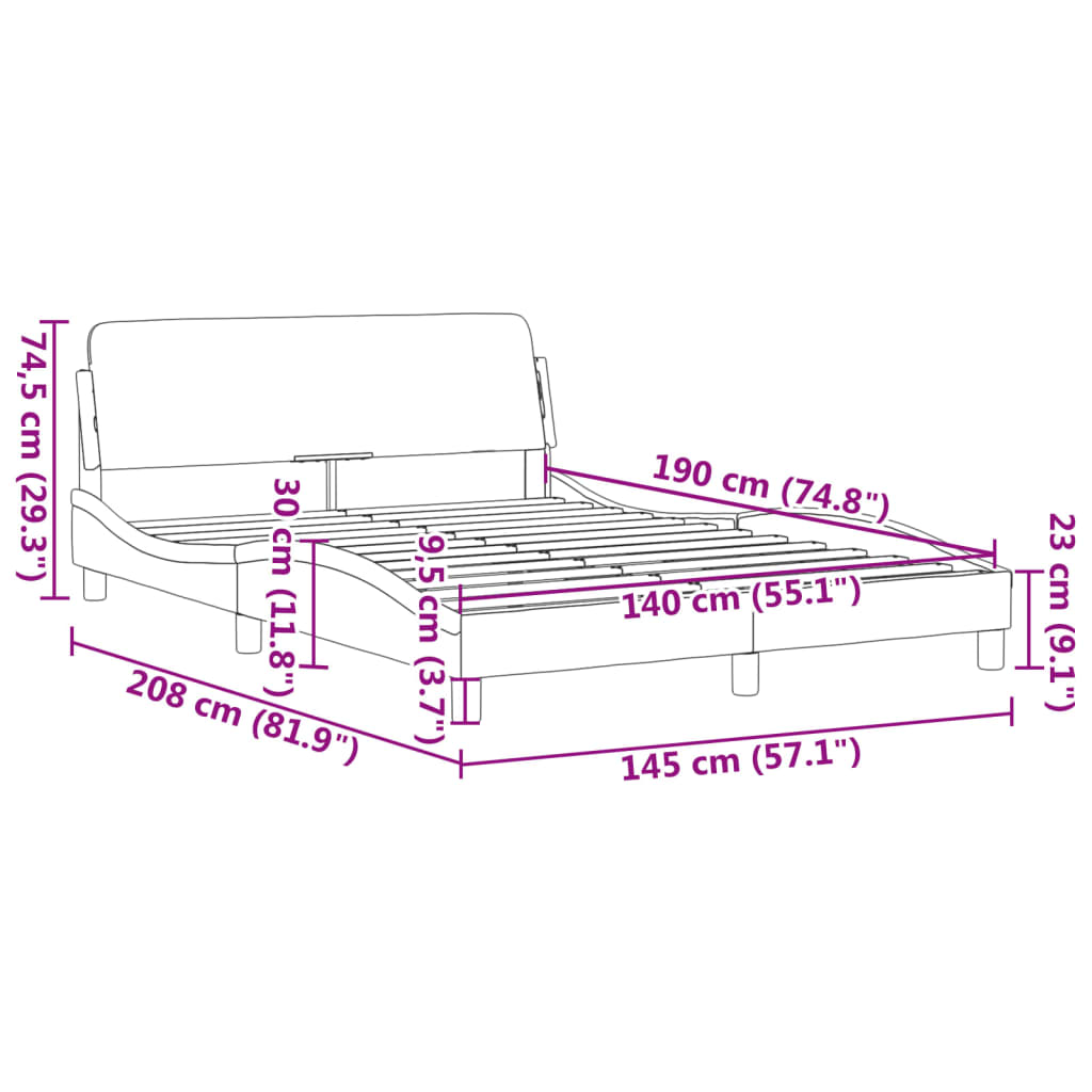 vidaXL Πλαίσιο Κρεβατιού Dover Γκρι 140x190εκ. Συνθετικό Δέρμα