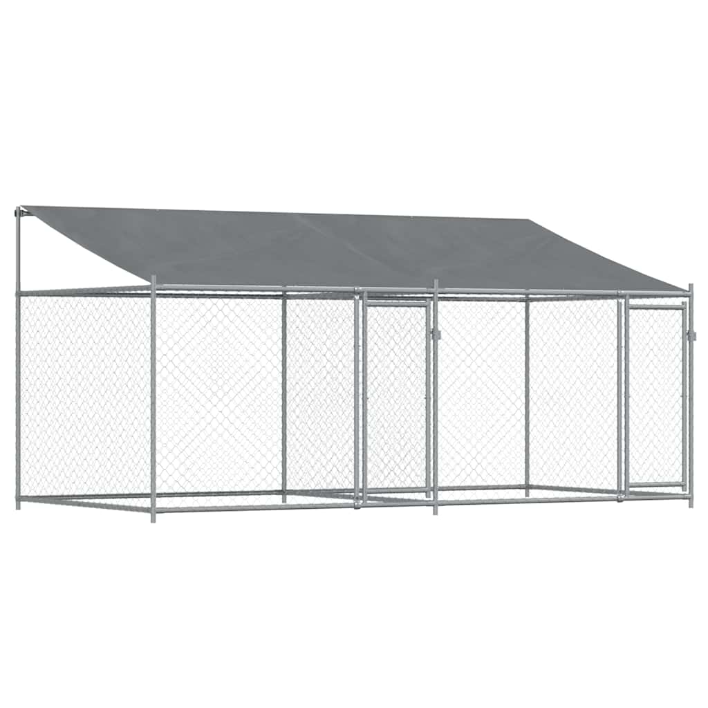 vidaXL Κλουβί Σκύλου με Οροφή και Πόρτες Γκρι 4x2x2 μ. Γαλβ. Χάλυβας