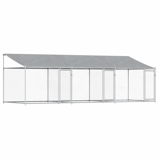vidaXL Κλουβί Σκύλου με Οροφή και Πόρτες Γκρι 6x2x2 μ. Γαλβ. Χάλυβας