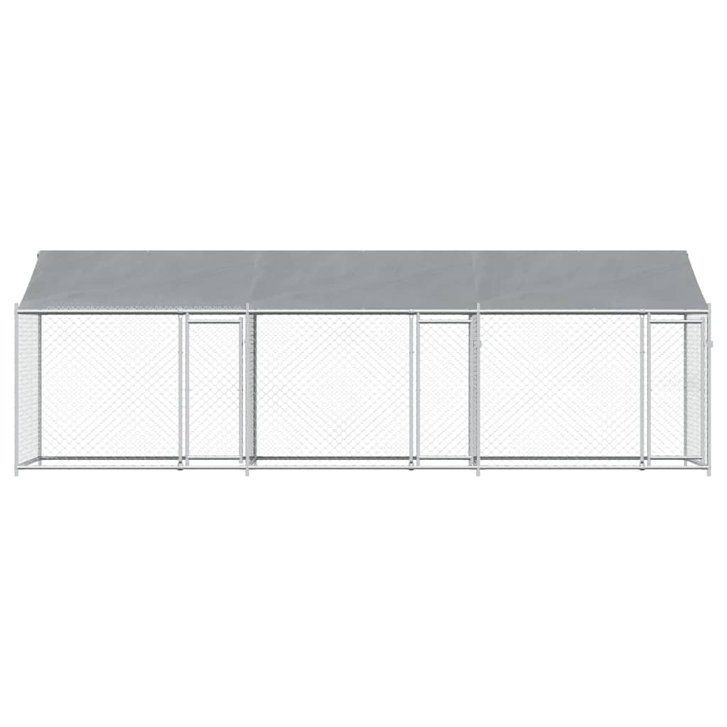 vidaXL Κλουβί Σκύλου με Οροφή και Πόρτες Γκρι 6x2x2 μ. Γαλβ. Χάλυβας