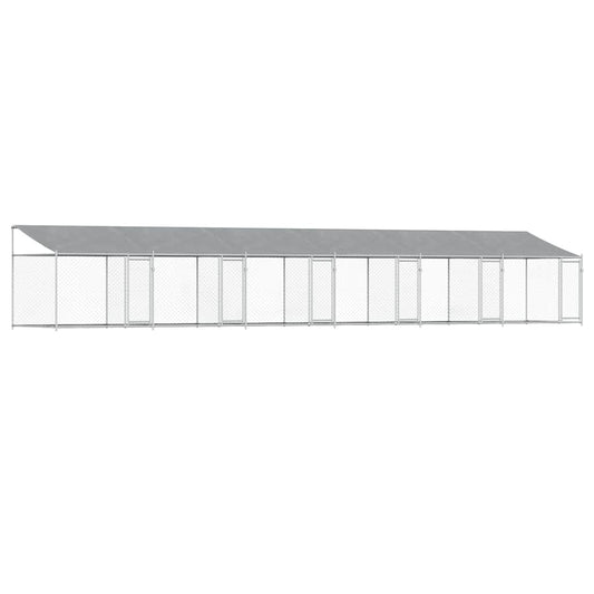 vidaXL Κλουβί Σκύλου με Οροφή και Πόρτες Γκρι 12x2x2 μ. Γαλβ. Χάλυβας