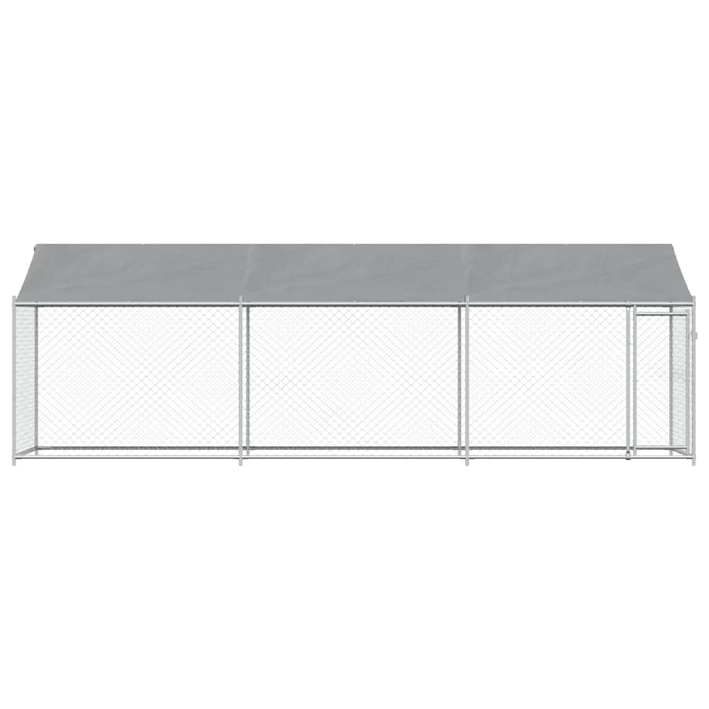 vidaXL Κλουβί Σκύλου με Οροφή και Πόρτες Γκρι 6x2x2 μ. Γαλβ. Χάλυβας