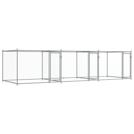 vidaXL Κλουβί Σκύλου με Πόρτες Γκρι 6x2x1,5 μ. Γαλβανισμένος Χάλυβας