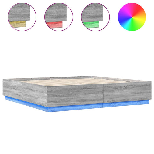 vidaXL Πλαίσιο Κρεβατιού με Φώτα LED Γκρι sonoma 200x200εκ. Επεξ. Ξύλο