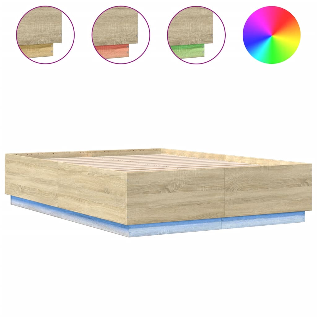 vidaXL Πλαίσιο Κρεβατιού με LED Sonoma Δρυς 150x200εκ. Επεξ. Ξύλο