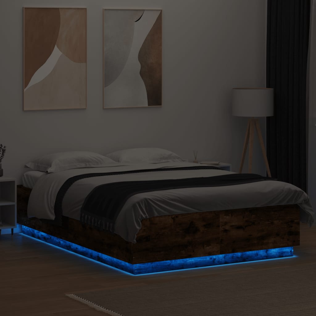 vidaXL Πλαίσιο Κρεβατιού με LED Καπνιστή Δρυς 150x200 εκ.Επεξ. Ξύλο