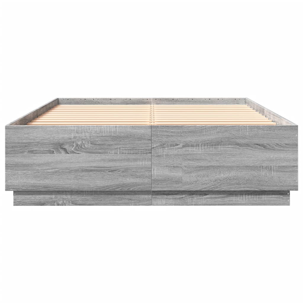 vidaXL Πλαίσιο Κρεβατιού με LED Γκρι Sonoma 150x200εκ. Επεξ. Ξύλο