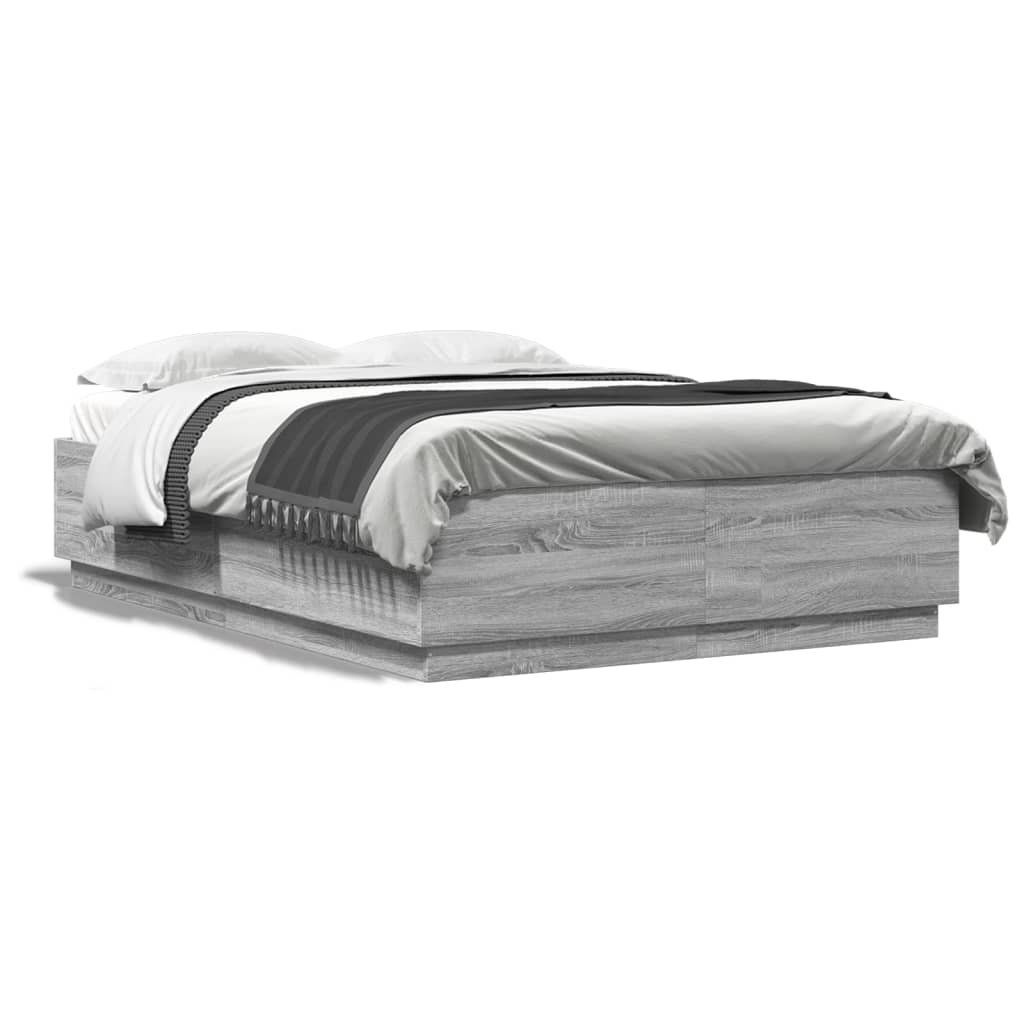 vidaXL Πλαίσιο Κρεβατιού με Φώτα LED Γκρι sonoma 120x200εκ. Επεξ. Ξύλο
