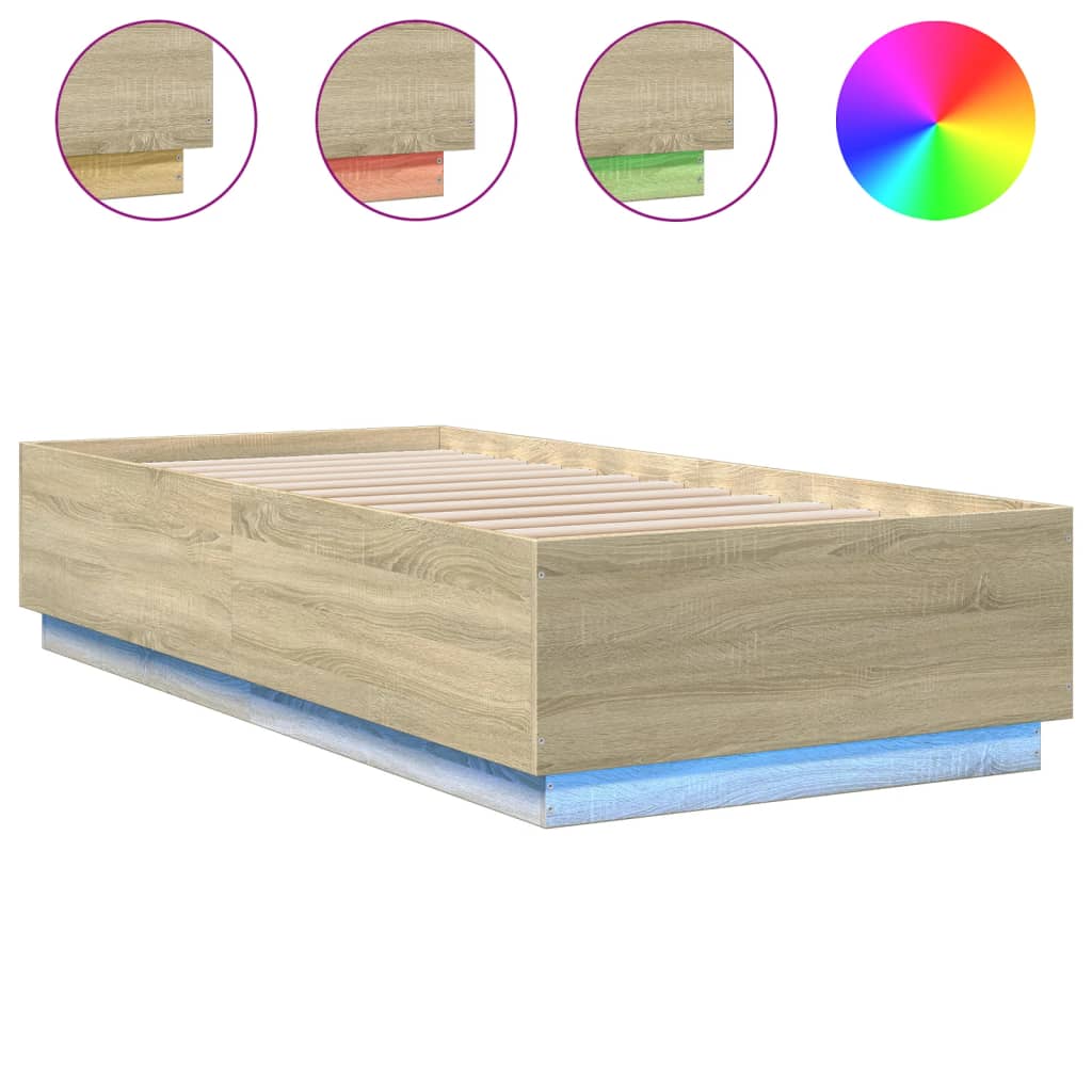 vidaXL Πλαίσιο Κρεβατιού με LED Sonoma Δρυς 100x200 εκ. Επεξεργ. Ξύλο