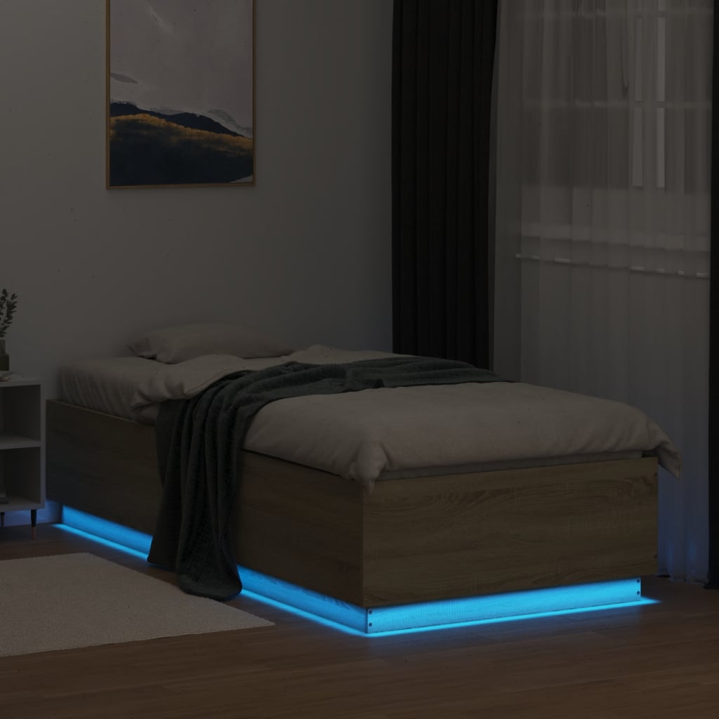vidaXL Πλαίσιο Κρεβατιού με LED Sonoma Δρυς 100x200 εκ. Επεξεργ. Ξύλο