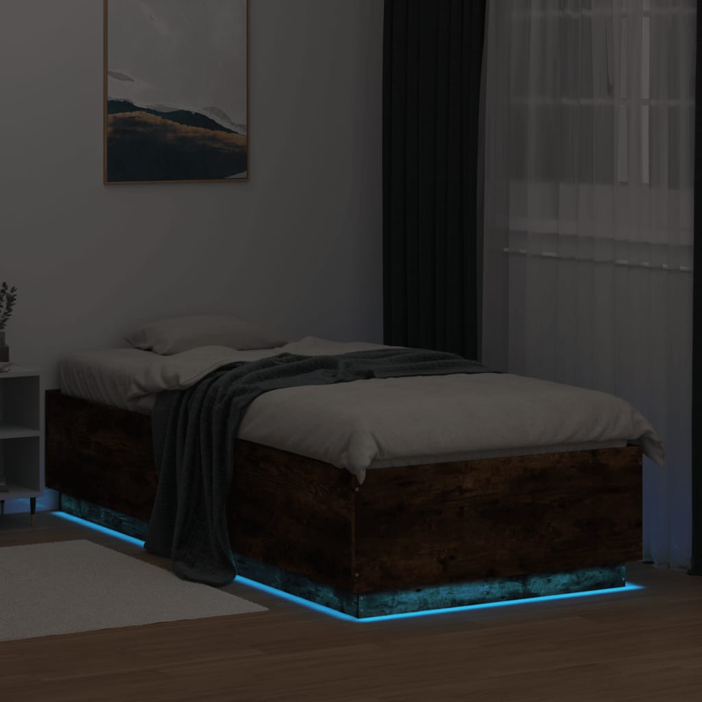 vidaXL Πλαίσιο Κρεβατιού με LED Καπνιστή Δρυς 100x200εκ. Επεξεργ. Ξύλο