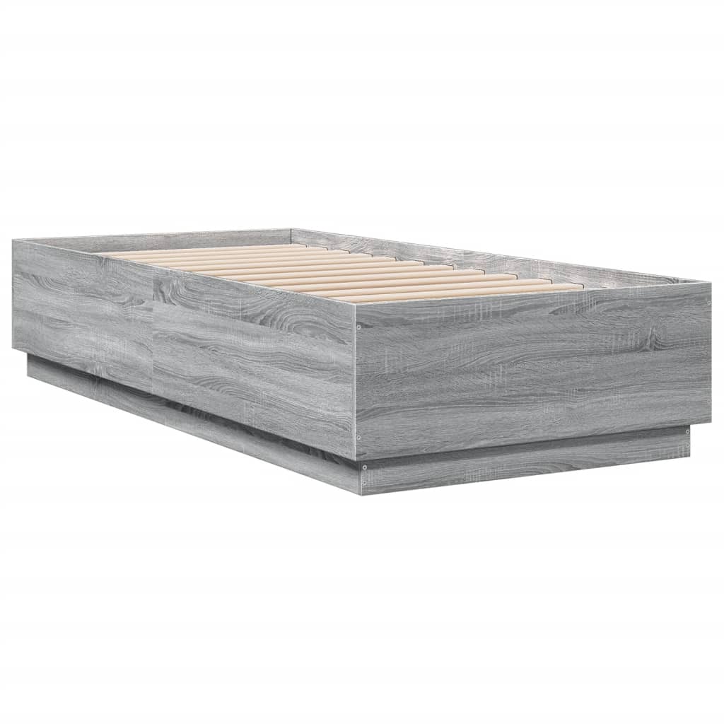 vidaXL Πλαίσιο Κρεβατιού με LED Γκρι Sonoma 90x200 εκ. Επεξεργ. Ξύλο
