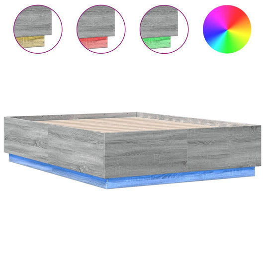 vidaXL Πλαίσιο Κρεβατιού με LED Γκρι Sonoma 135x190εκ. Επεξ. Ξύλο