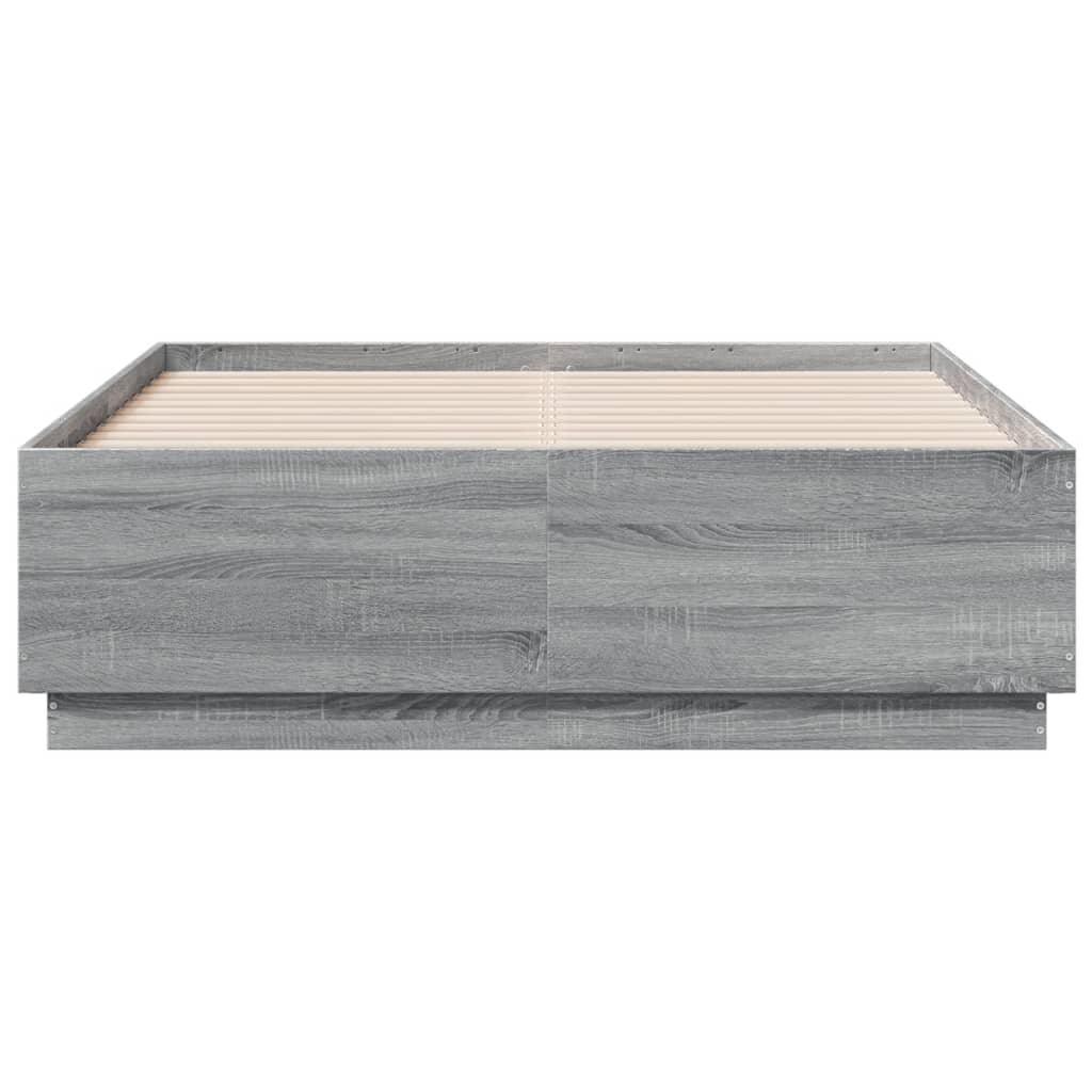 vidaXL Πλαίσιο Κρεβατιού με LED Γκρι Sonoma 135x190εκ. Επεξ. Ξύλο