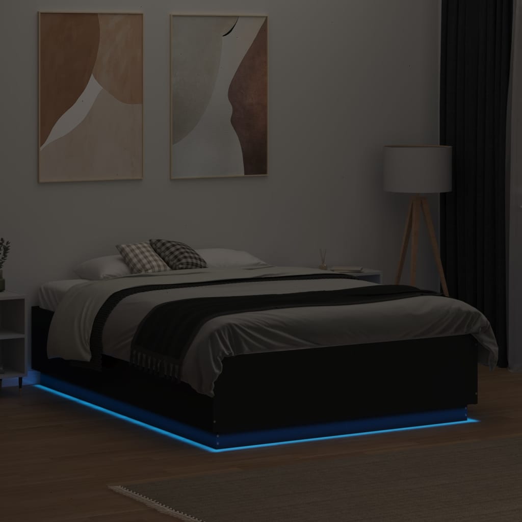 vidaXL Πλαίσιο Κρεβατιού με LED Μαύρο 120x190 εκ Επεξεργ. Ξύλο