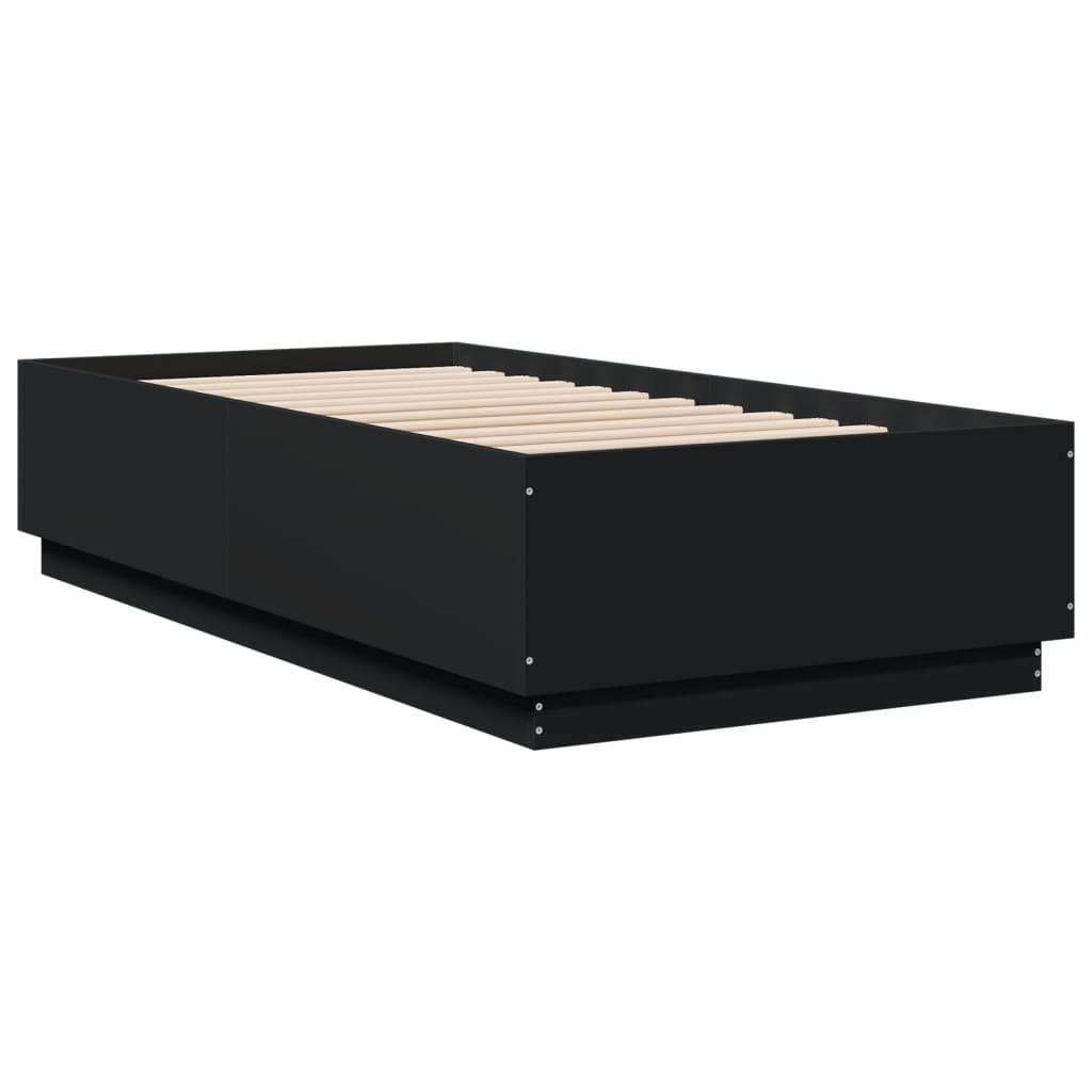 vidaXL Πλαίσιο Κρεβατιού με LED Μαύρο 90x190 εκ. Επεξ. Ξύλο