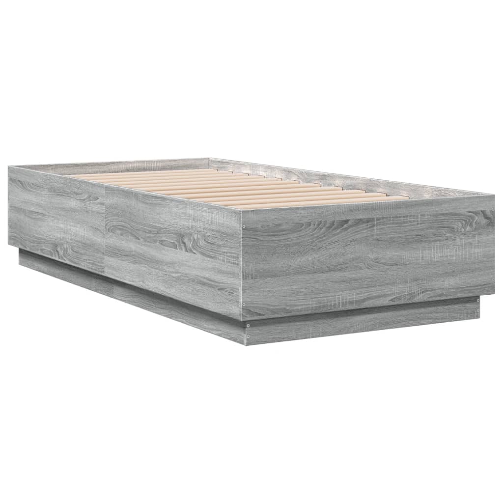 vidaXL Πλαίσιο Κρεβατιού με LED Γκρι Sonoma 75x190 εκ. Επεξεργ. Ξύλο