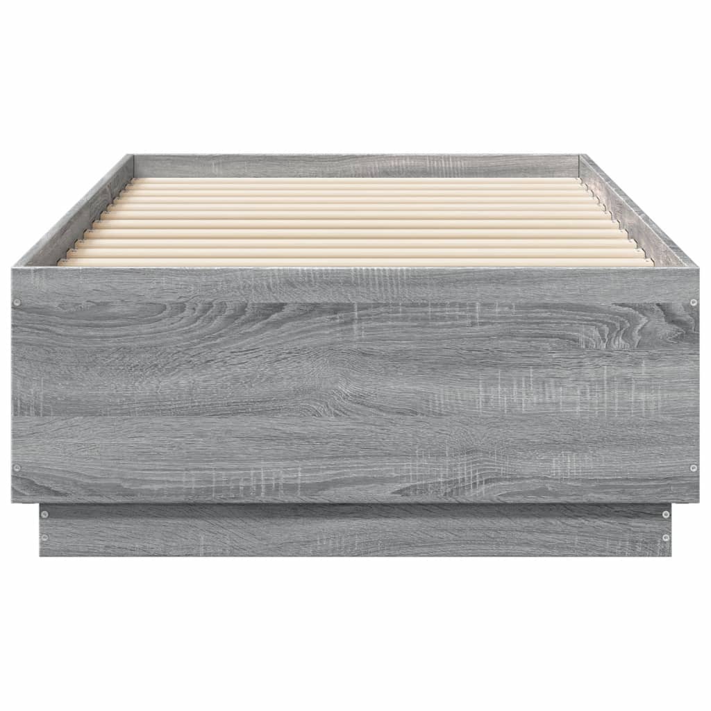 vidaXL Πλαίσιο Κρεβατιού με LED Γκρι Sonoma 75x190 εκ. Επεξεργ. Ξύλο
