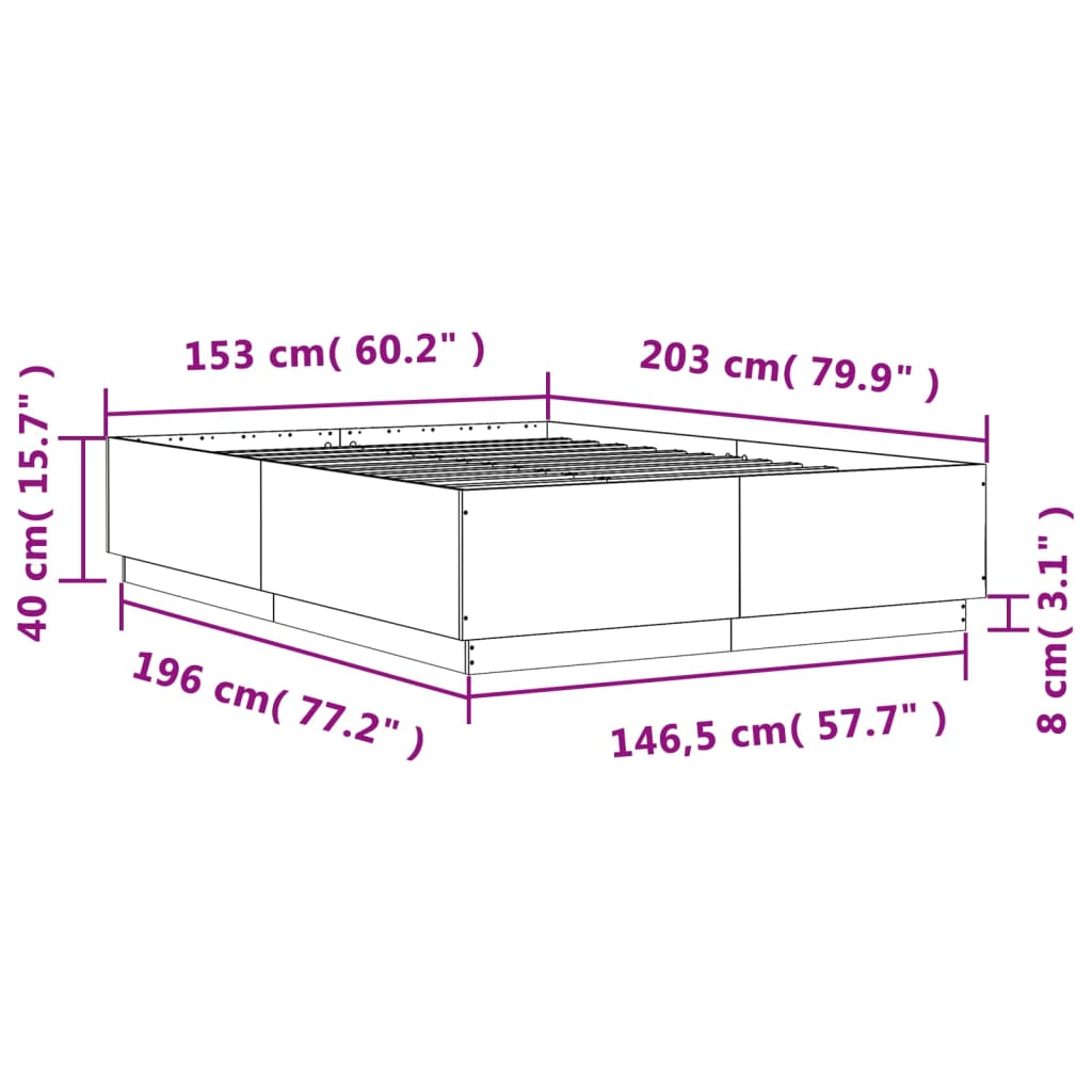 vidaXL Πλαίσιο Κρεβατιού Μαύρο 160x200 εκ. Επεξεργασμένο Ξύλο